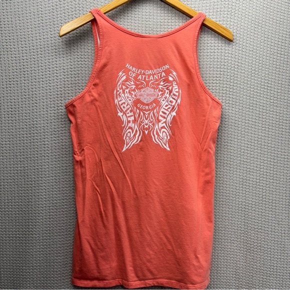 Harley Davidson Atlanta Georgia Coral Striped Tank Top XL Made USA Angel Wings - Picture 4 of 7